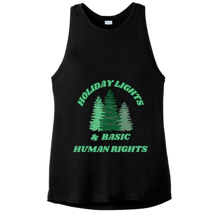 Holiday Lights And Basic Human Rights For The Good Humans Ladies PosiCharge Tri-Blend Wicking Tank