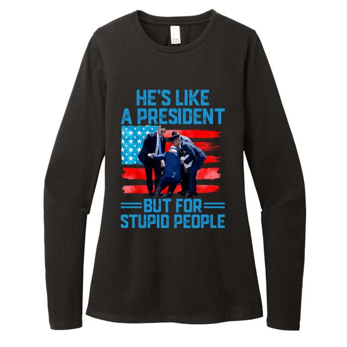 Hes Like A President But For Stupid People Biden Falling Womens CVC Long Sleeve Shirt