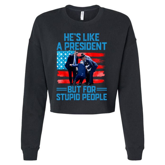 Hes Like A President But For Stupid People Biden Falling Cropped Pullover Crew