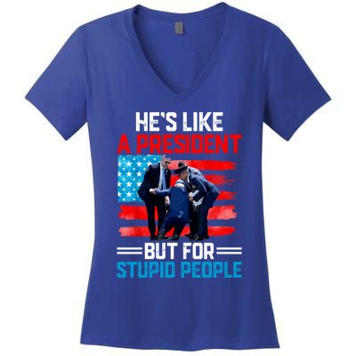 Hes Like A President But For Stupid People Biden Falling Women's V-Neck T-Shirt