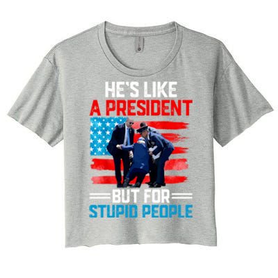 Hes Like A President But For Stupid People Biden Falling Women's Crop Top Tee