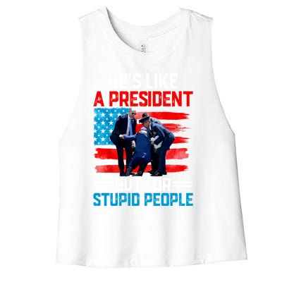 Hes Like A President But For Stupid People Biden Falling Women's Racerback Cropped Tank