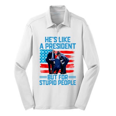 Hes Like A President But For Stupid People Biden Falling Silk Touch Performance Long Sleeve Polo