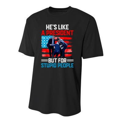 Hes Like A President But For Stupid People Biden Falling Youth Performance Sprint T-Shirt