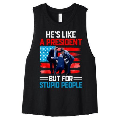 Hes Like A President But For Stupid People Biden Falling Women's Racerback Cropped Tank