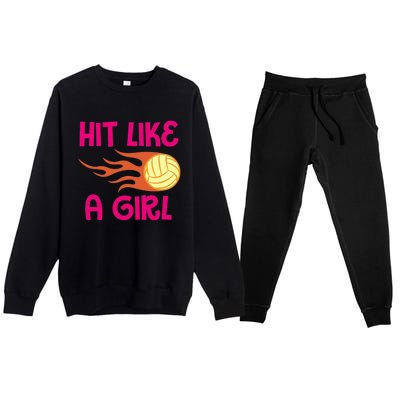 Hits Like A Girl Sport Mom Volleyball Lover Team Sport Premium Crewneck Sweatsuit Set