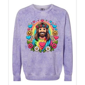 Happy Loving Buddy Jesus Christ Colorblast Crewneck Sweatshirt