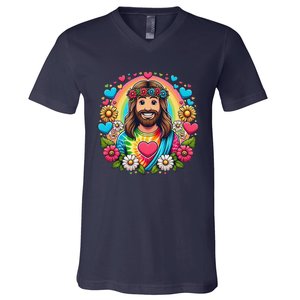 Happy Loving Buddy Jesus Christ V-Neck T-Shirt