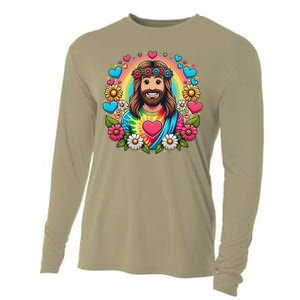 Happy Loving Buddy Jesus Christ Cooling Performance Long Sleeve Crew