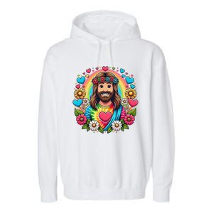 Happy Loving Buddy Jesus Christ Garment-Dyed Fleece Hoodie