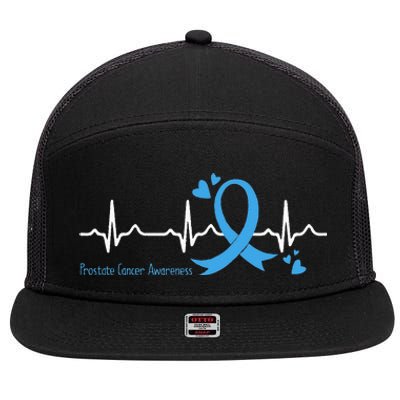 Heartbeat Light Blue Ribbon Prostate Cancer Awareness 7 Panel Mesh Trucker Snapback Hat