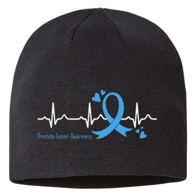 Heartbeat Light Blue Ribbon Prostate Cancer Awareness Sustainable Beanie