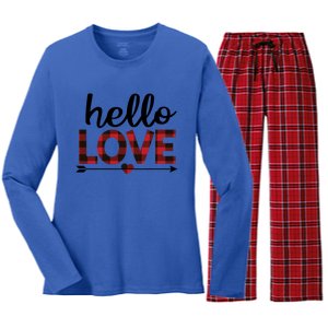 Hello Love Buffalo Plaid Valentines Day Meaningful Gift Women's Long Sleeve Flannel Pajama Set 