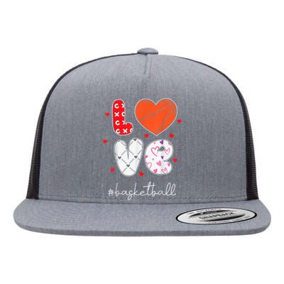 Hearts Love Basketball Sport Xoxo Valentine Day Funny Cute Flat Bill Trucker Hat