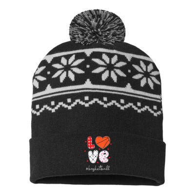 Hearts Love Basketball Sport Xoxo Valentine Day Funny Cute USA-Made Snowflake Beanie