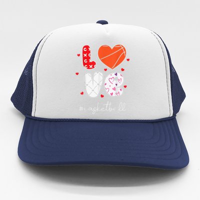 Hearts Love Basketball Sport Xoxo Valentine Day Funny Cute Trucker Hat