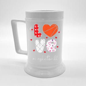 Hearts Love Basketball Sport Xoxo Valentine Day Funny Cute Beer Stein