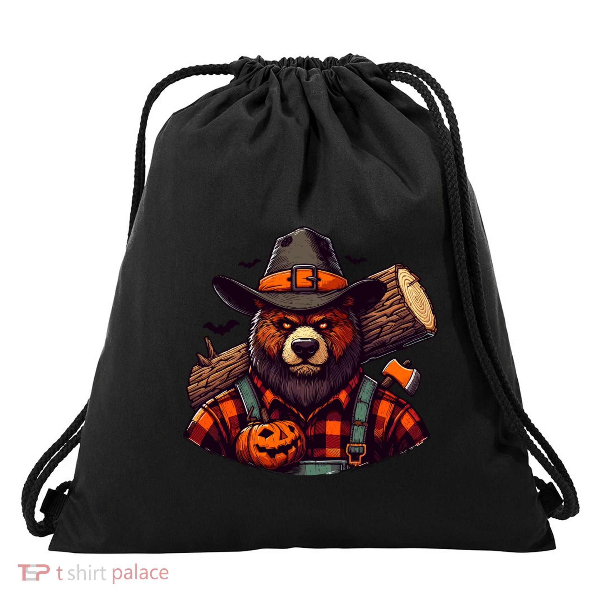 Halloween Lumberjack Bear Drawstring Bag
