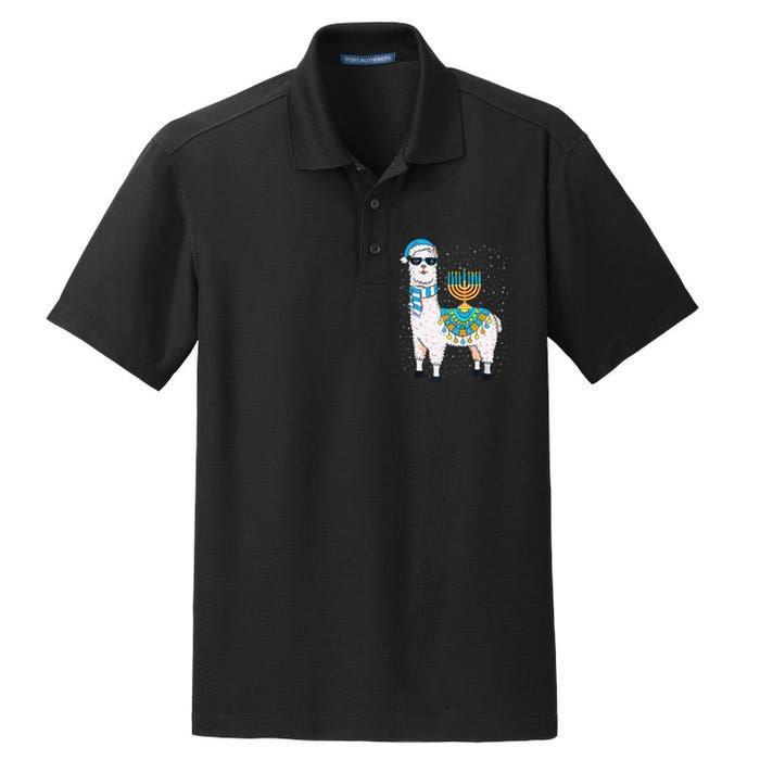 Hanukkah Llama Cute Alpaca Chanukah Christmas Dry Zone Grid Polo