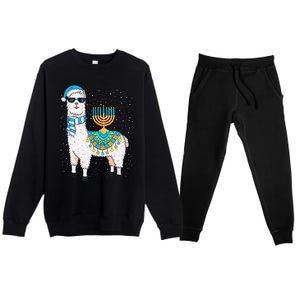 Hanukkah Llama Cute Alpaca Chanukah Christmas Premium Crewneck Sweatsuit Set