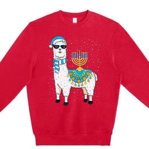 Hanukkah Llama Cute Alpaca Chanukah Christmas Premium Crewneck Sweatshirt