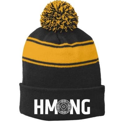 Hmong Logo Culture Heritage Indigenous Southeast Asia Stripe Pom Pom Beanie