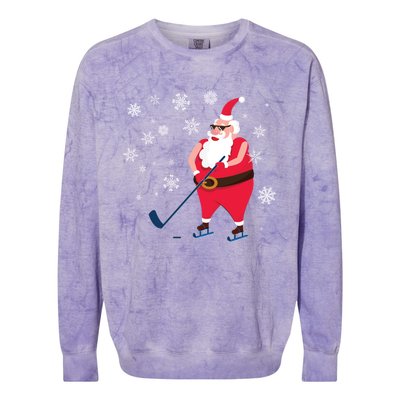 Hockey Lovers Christmas Party Christmas Hockey Santa Cool Gift Colorblast Crewneck Sweatshirt