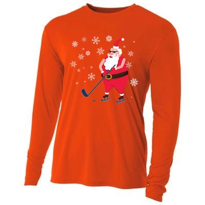 Hockey Lovers Christmas Party Christmas Hockey Santa Cool Gift Cooling Performance Long Sleeve Crew