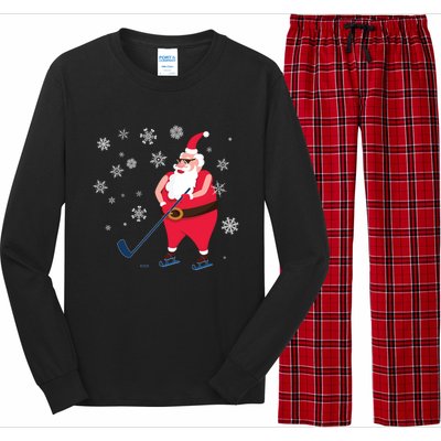 Hockey Lovers Christmas Party Christmas Hockey Santa Cool Gift Long Sleeve Pajama Set