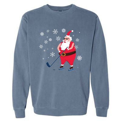 Hockey Lovers Christmas Party Christmas Hockey Santa Cool Gift Garment-Dyed Sweatshirt