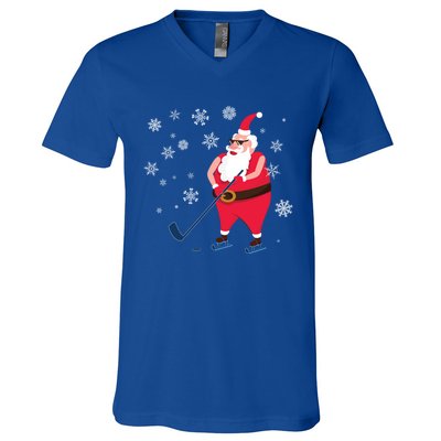 Hockey Lovers Christmas Party Christmas Hockey Santa Cool Gift V-Neck T-Shirt