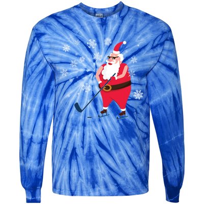 Hockey Lovers Christmas Party Christmas Hockey Santa Cool Gift Tie-Dye Long Sleeve Shirt