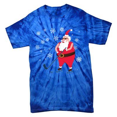 Hockey Lovers Christmas Party Christmas Hockey Santa Cool Gift Tie-Dye T-Shirt