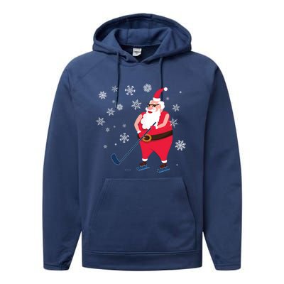 Hockey Lovers Christmas Party Christmas Hockey Santa Cool Gift Performance Fleece Hoodie