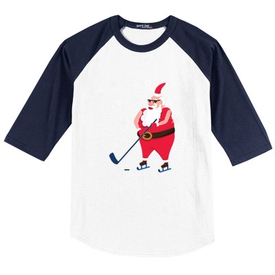 Hockey Lovers Christmas Party Christmas Hockey Santa Cool Gift Baseball Sleeve Shirt