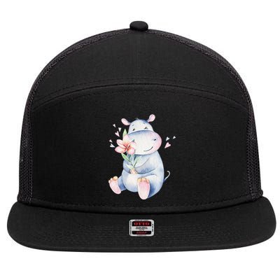 Hippo Lover Cute Hippo Hippo 7 Panel Mesh Trucker Snapback Hat