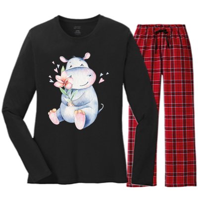 Hippo Lover Cute Hippo Hippo Women's Long Sleeve Flannel Pajama Set 