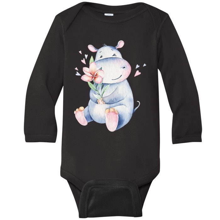 Hippo Lover Cute Hippo Hippo Baby Long Sleeve Bodysuit