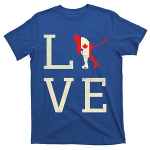 Hockey Love Canada Day Maple Proud Canadian Flag Canada Cute Gift T-Shirt