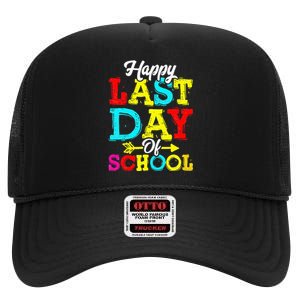 Happy Last Day Of School Graduation Teacher Students High Crown Mesh Back Trucker Hat