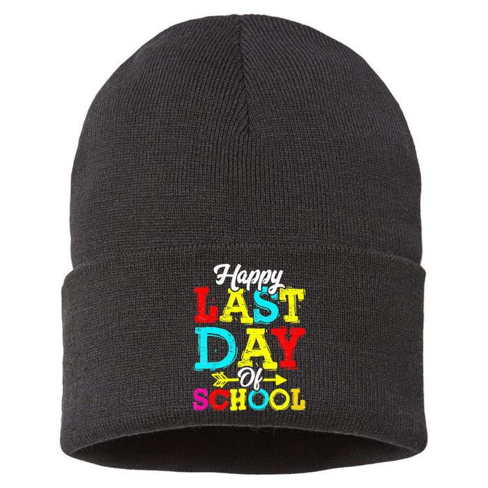 Happy Last Day Of School Graduation Teacher Students Sustainable Knit Beanie