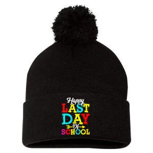 Happy Last Day Of School Graduation Teacher Students Pom Pom 12in Knit Beanie