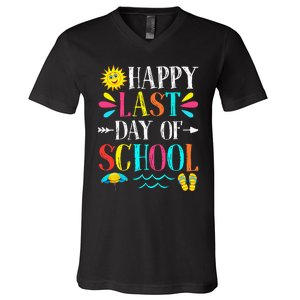 Happy Last Day Of School Teacher Student Graduation V-Neck T-Shirt