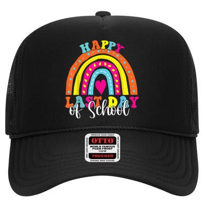 Happy Last Day Of School Teacher Student Graduation High Crown Mesh Back Trucker Hat