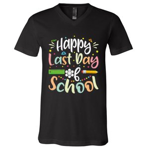 Happy Last Day of School Teacher Student Graduation V-Neck T-Shirt