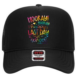 Happy Last Day Of School Hello Summer Students And Teachers High Crown Mesh Back Trucker Hat