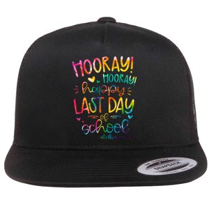 Happy Last Day Of School Hello Summer Students And Teachers Flat Bill Trucker Hat