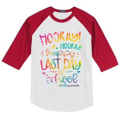 Happy Last Day Of School Hello Summer Students And Teachers Kids Colorblock Raglan Jersey