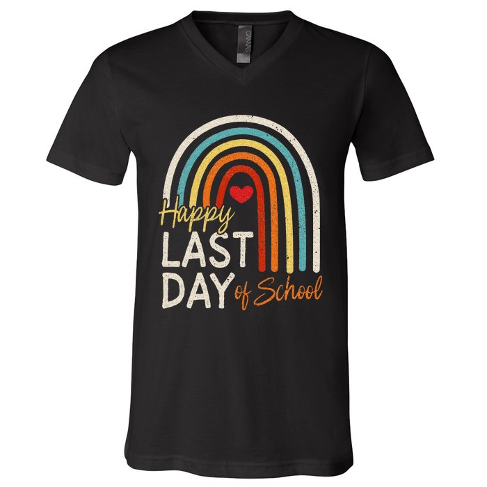 Happy Last Day Of School Teacher Student Graduation V-Neck T-Shirt