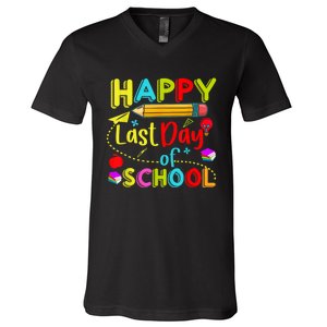 Happy Last Day Of School Hello Summer Teacher Student V-Neck T-Shirt